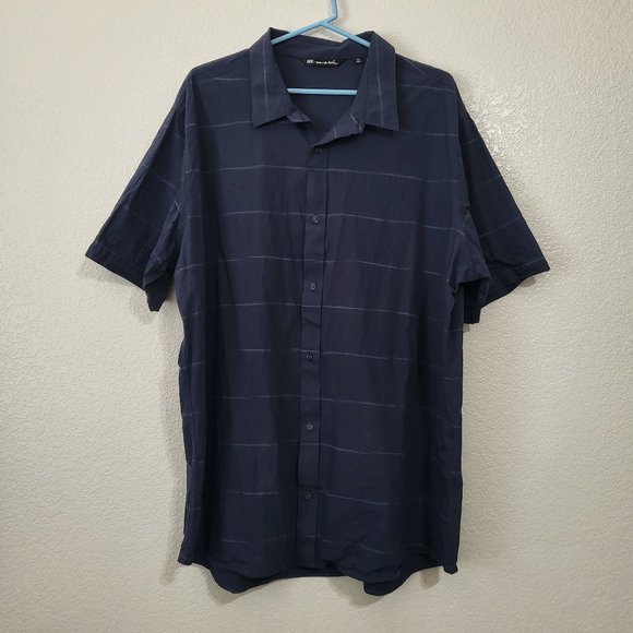 Men's Travis Matthew Button Front Subtle Stripe Navy Blue Short Sleeves Shirt - Picture 6 of 9